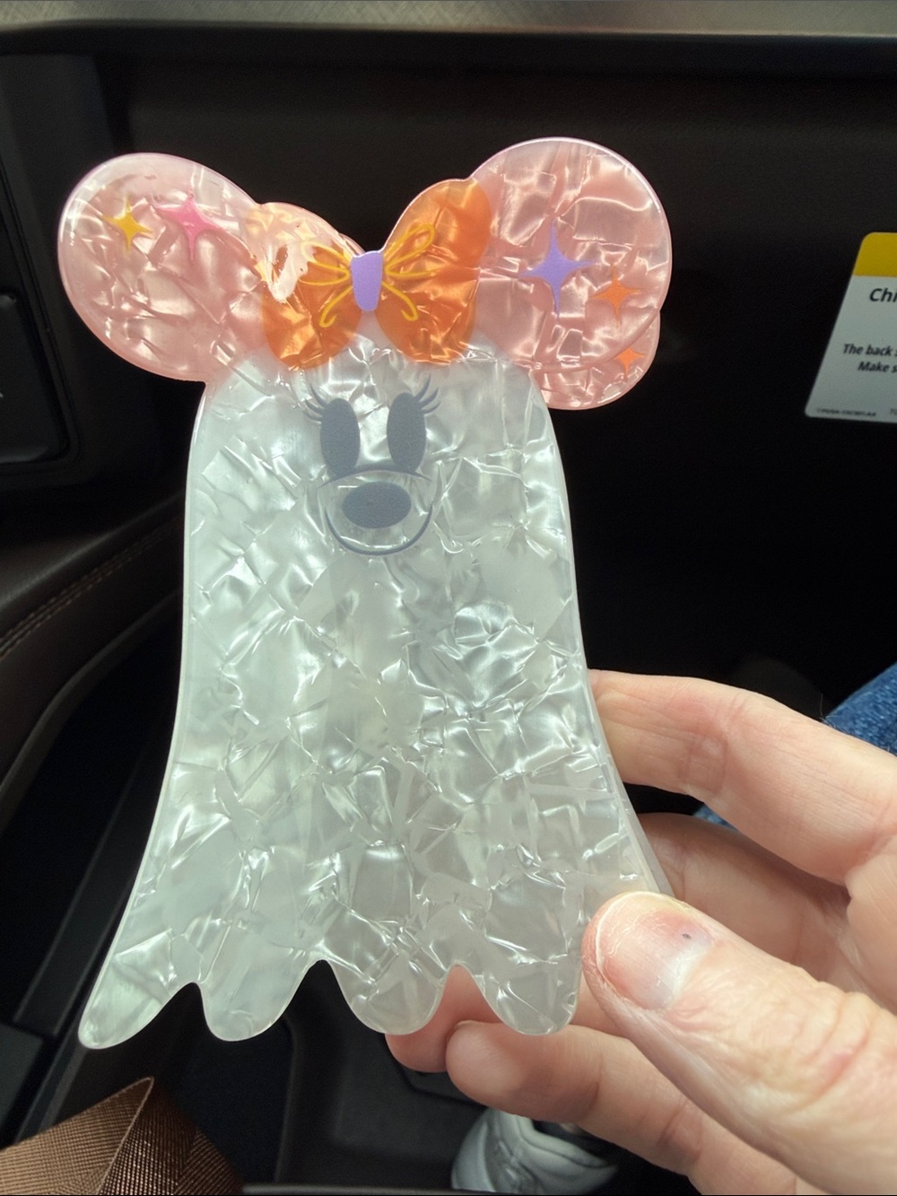 Disney Kids Minnie Ghost Hair Clip - Claw Pink Ears with Orange Bow Large size